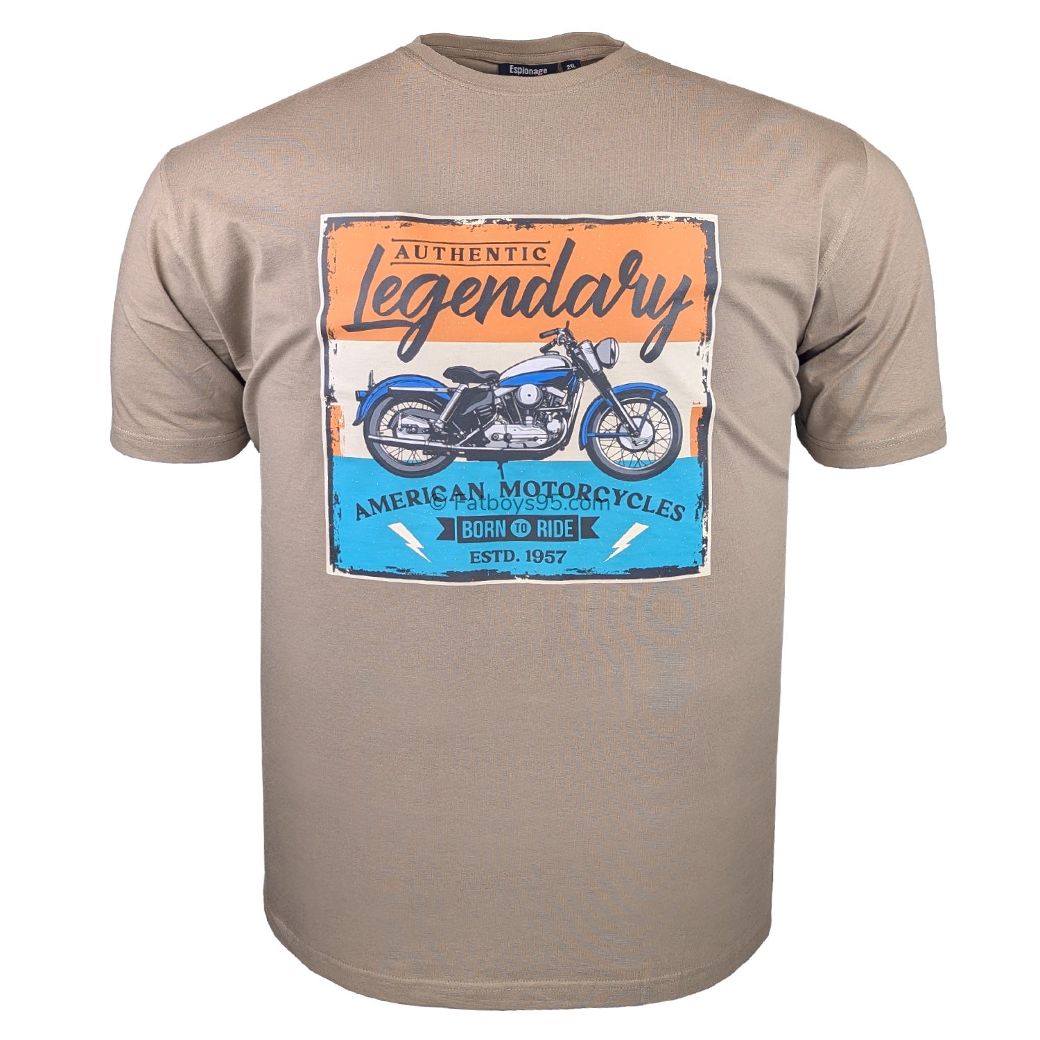 Espionage Motorcycle Print T-Shirt - T443 - Mushroom 1