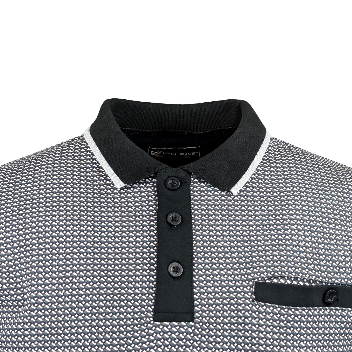 Kam Smart Mini Geo Print Polo - KBS 5518 - Black 2