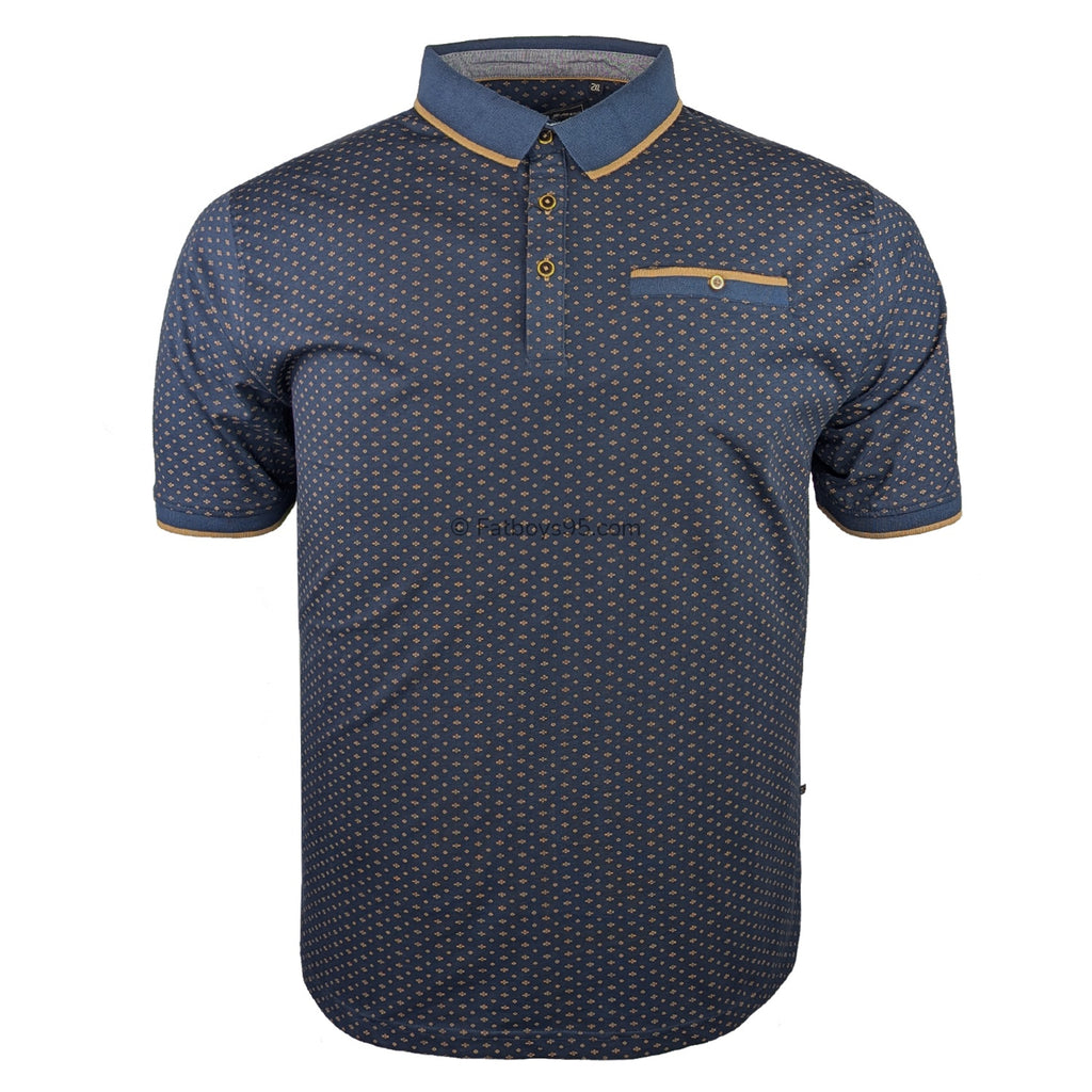 Big Men's Kam AOP Mini Geo Print Polo - KBS 5529 - Indigo | 2XL to
