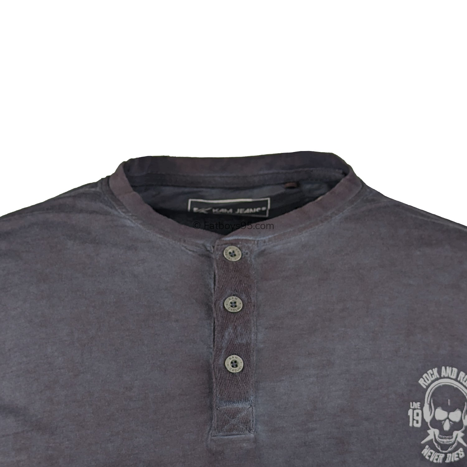 Kam Acid Wash Skull Print Grandad Tee - KBS 5741 - Indigo 2