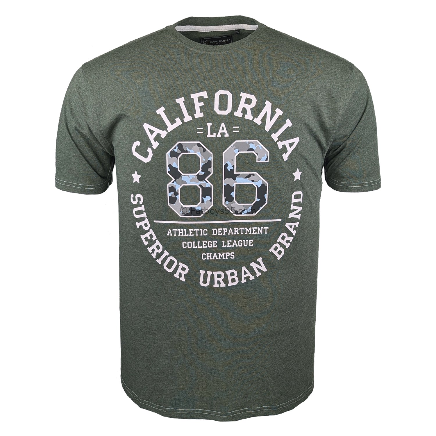 Kam California Camo 86 Print Tee - KBS 5748 - Khaki Marl1