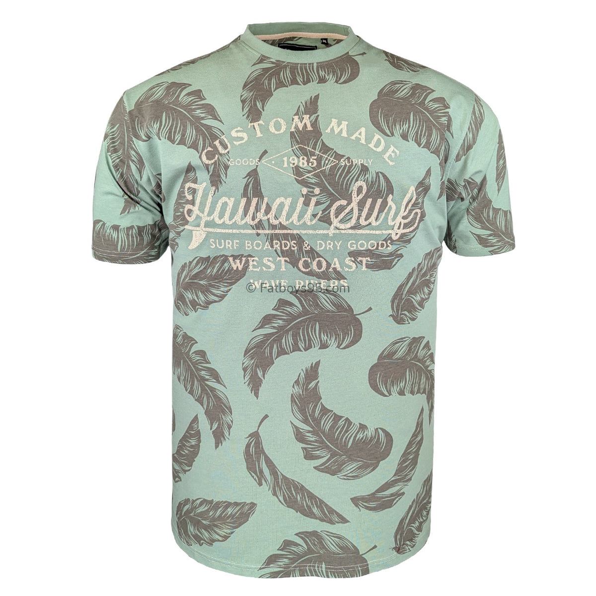 Kam Hawaii Surf Leaf Print Tee - KBS 5773 - Sage