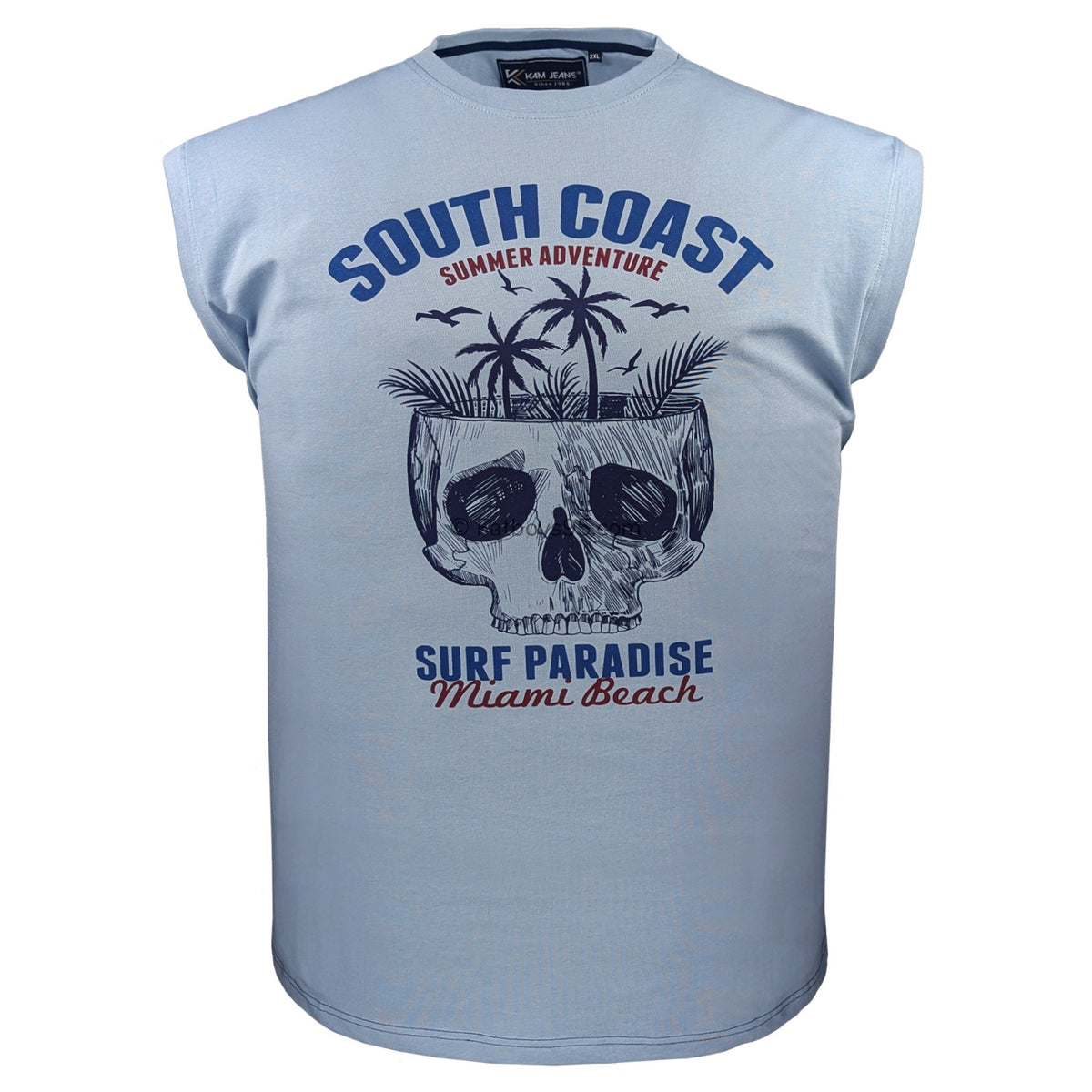 Kam South Coast Print Sleeveless Tee - KBS 5802 - Dusty Blue 1