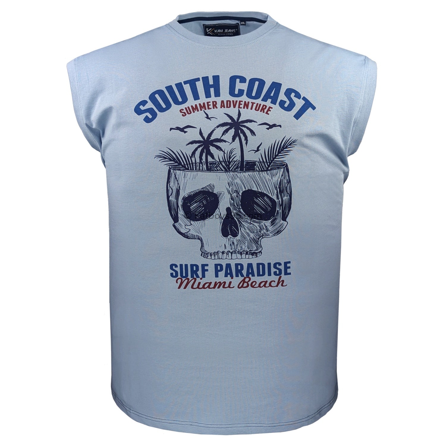 Kam South Coast Print Sleeveless Tee - KBS 5802 - Dusty Blue 1