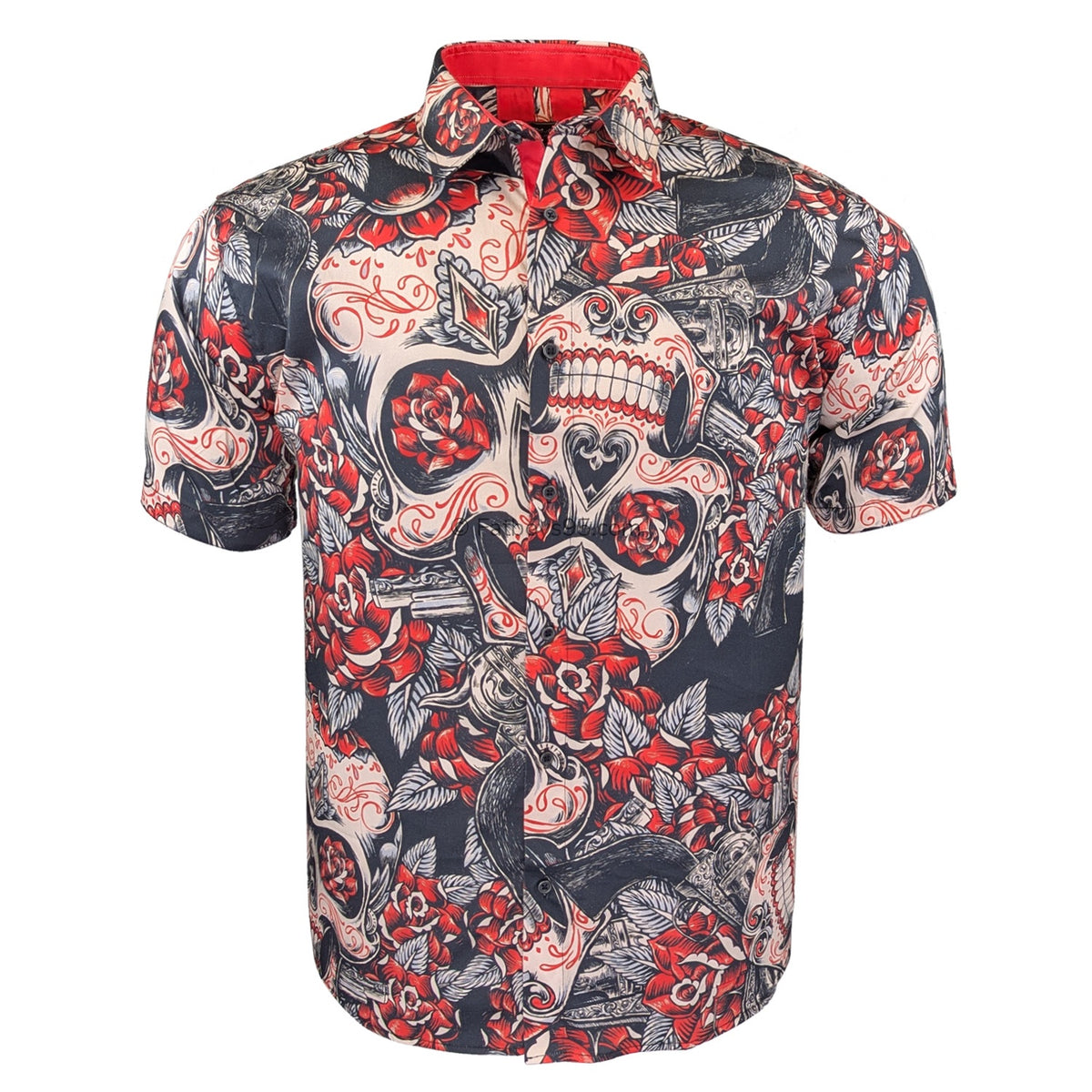 Kam Skull and Roses S/S Shirt - KBS 6062 - Black 1