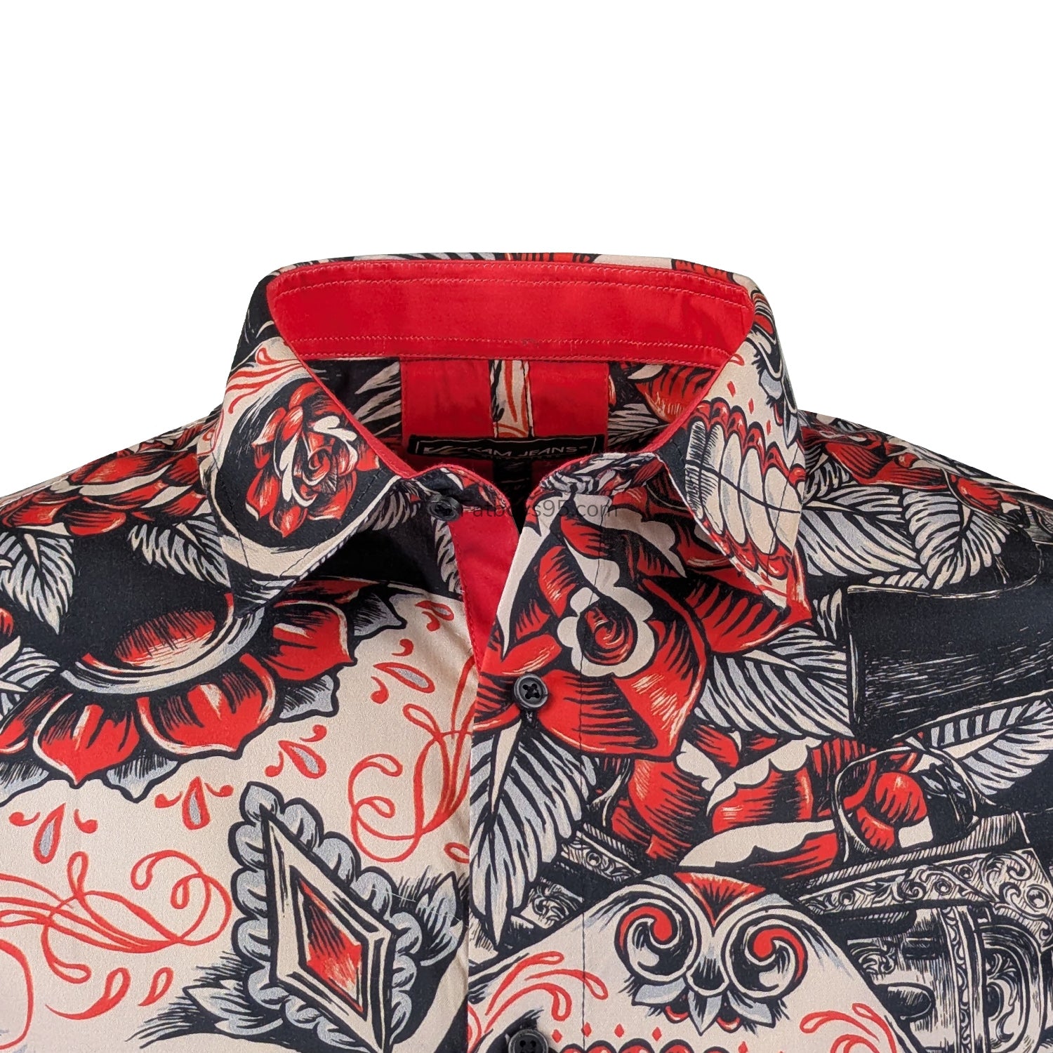 Kam Skull and Roses S/S Shirt - KBS 6062 - Black 2