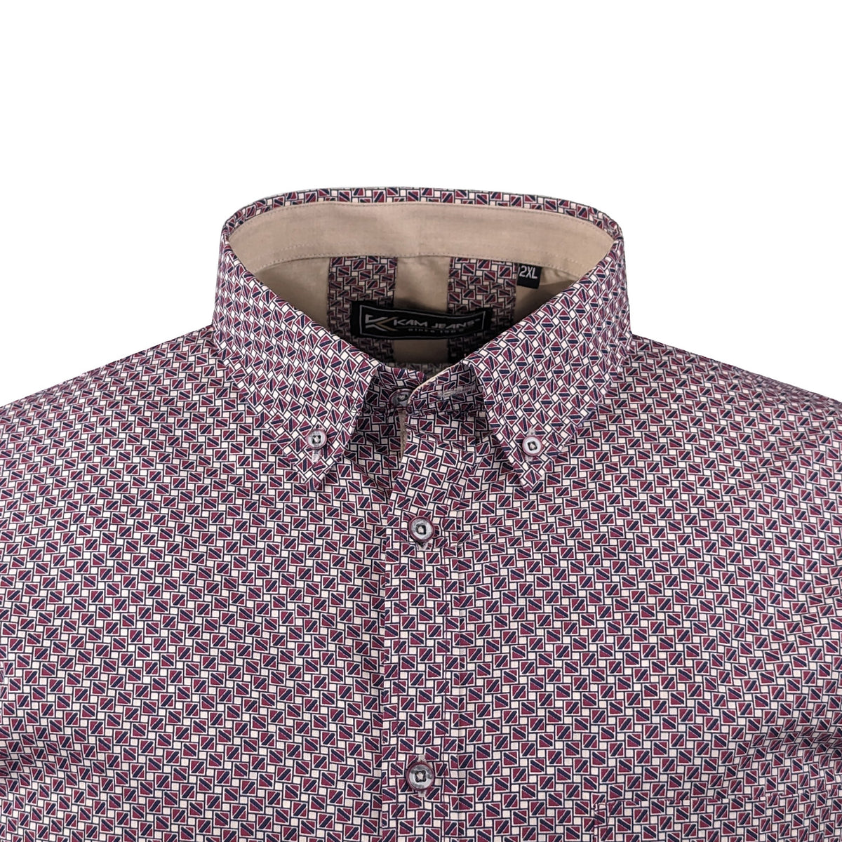 Kam All Over Geo Print S/S Shirt - KBS 6280 - Burgundy 2