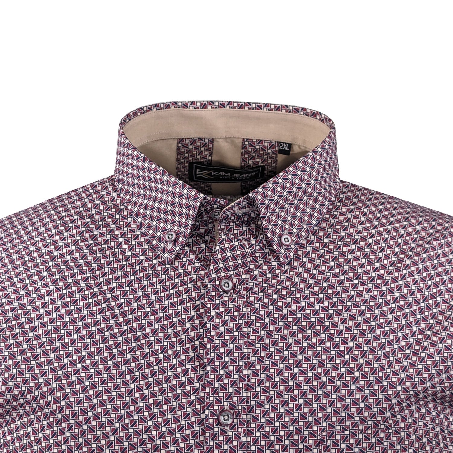 Kam All Over Geo Print S/S Shirt - KBS 6280 - Burgundy 2