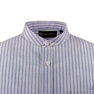 Kam Grandad Collar Stripe S/S Shirt - KBS 6288 - Blue 2