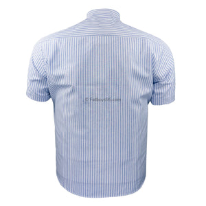 Kam Grandad Collar Stripe S/S Shirt - KBS 6288 - Blue 3