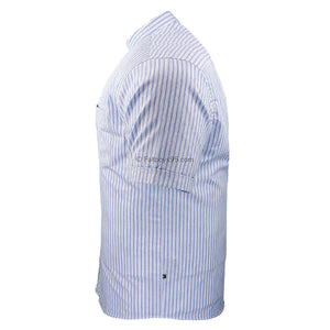 Kam Grandad Collar Stripe S/S Shirt - KBS 6288 - Blue 4