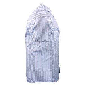 Kam Grandad Collar Stripe S/S Shirt - KBS 6288 - Blue 5