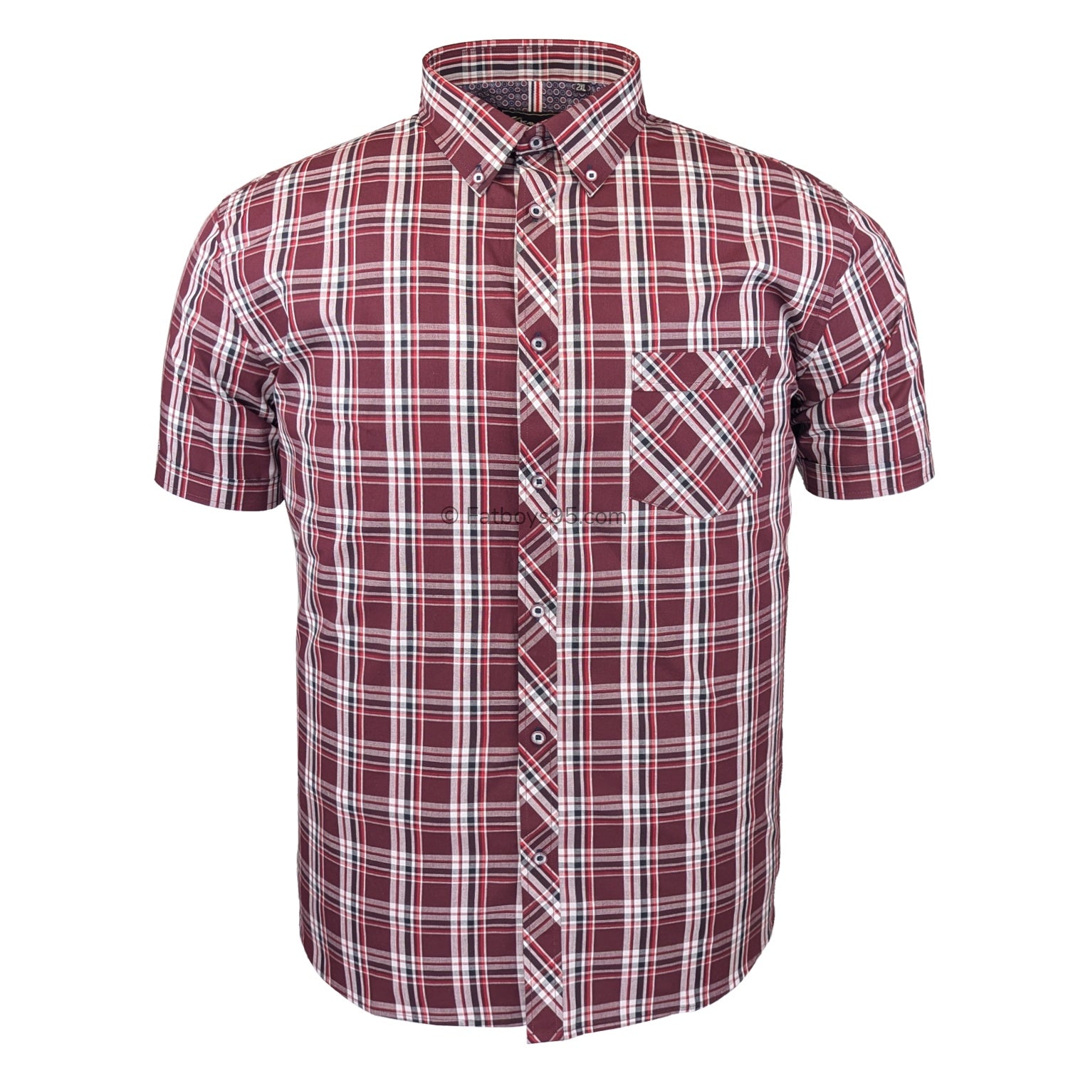 Kam Check S/S Shirt - KBS 6337 - Burgundy1