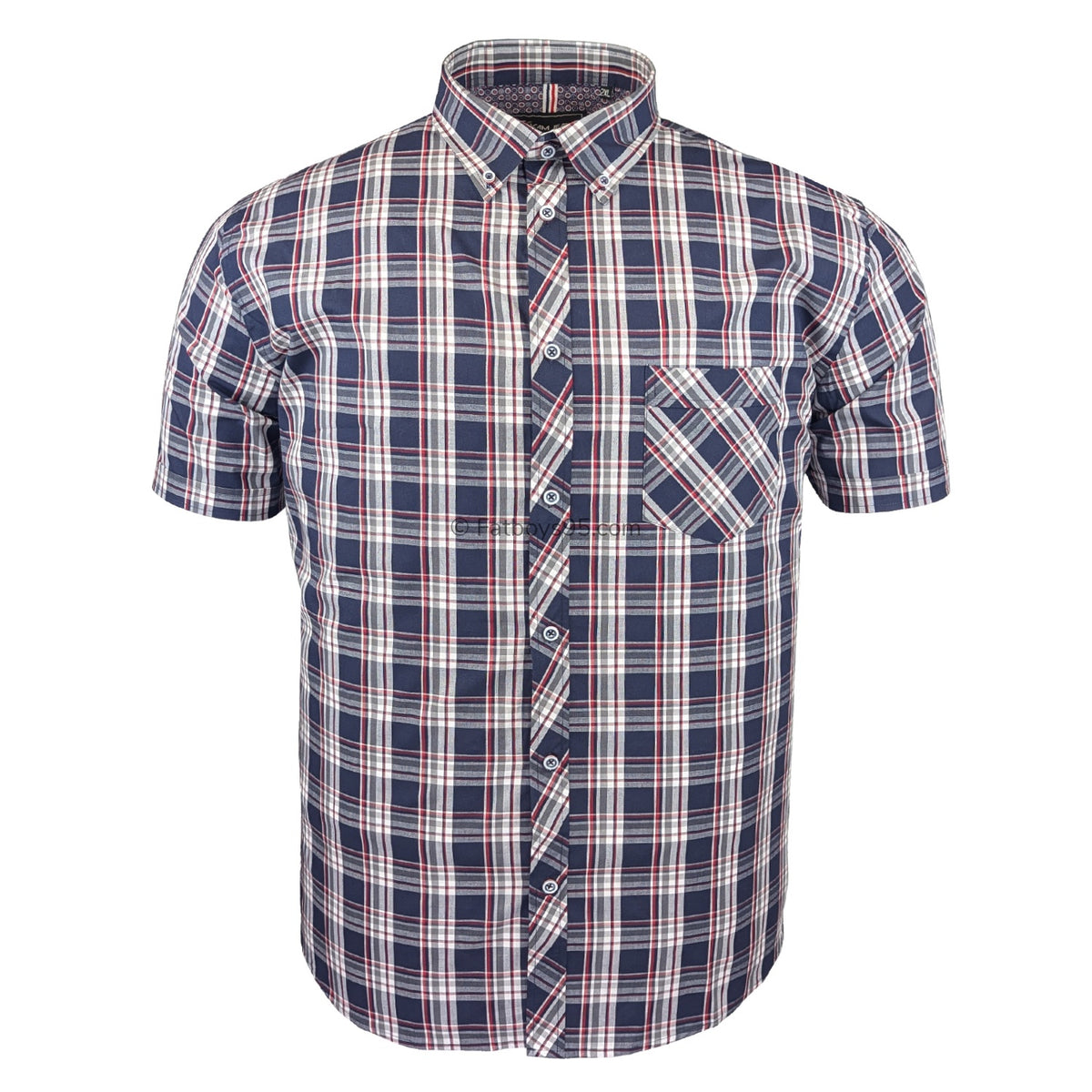 Kam Check S/S Shirt - KBS 6337 - Navy 1