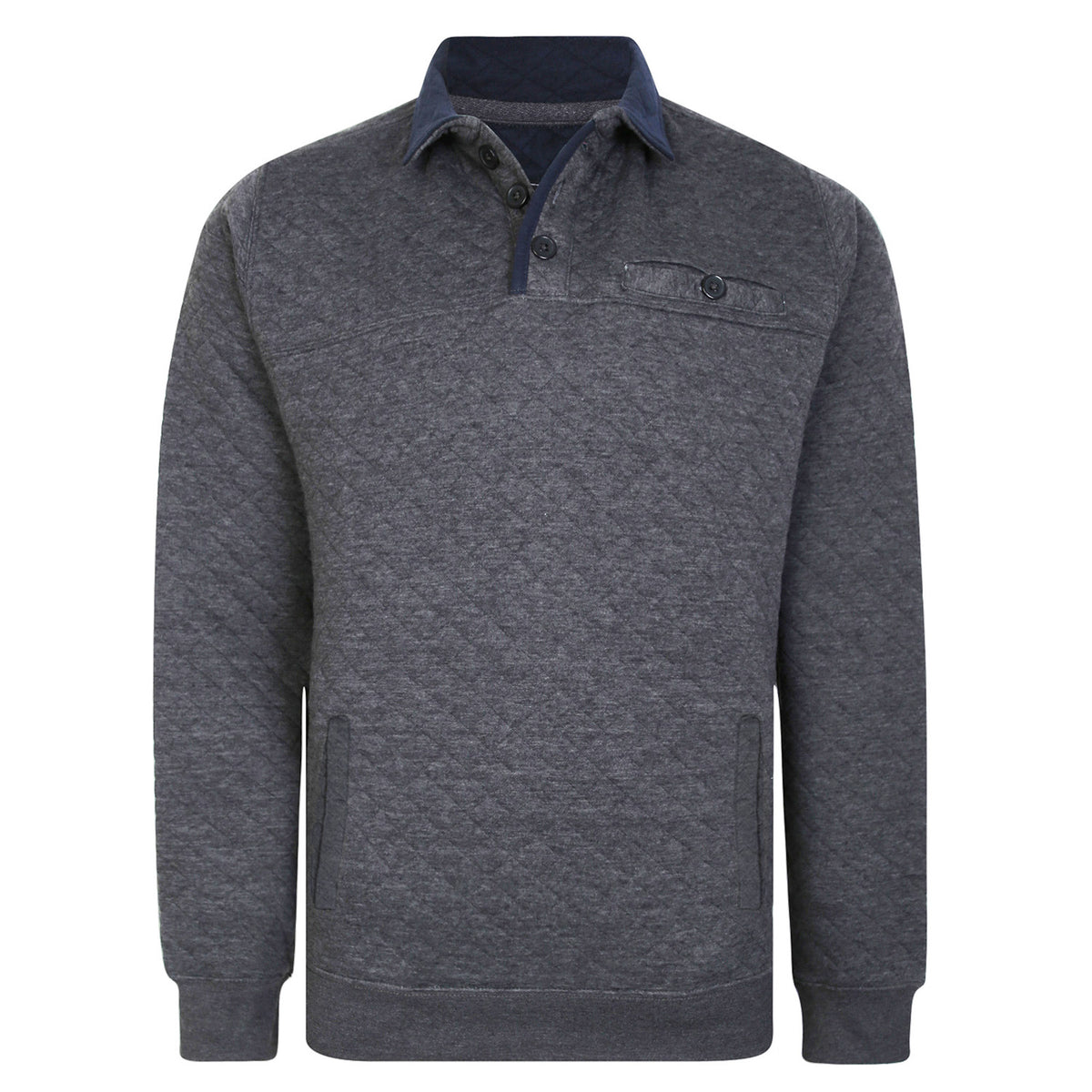 Kam Quilted Quarter Button Sweater - KBS 7050 - Charcoal 1