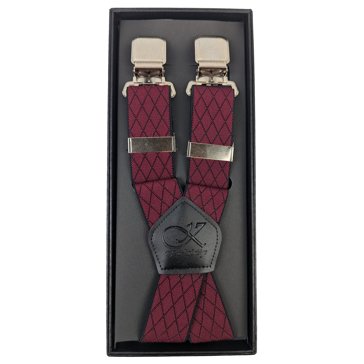 Knightsbridge Clip On Diamond Braces - M109 - Burgundy 1