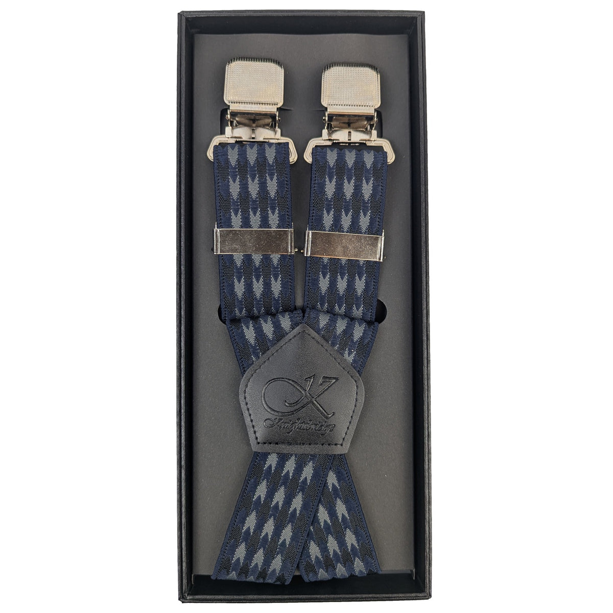 Knightsbridge Clip On Houndstooth Braces - MW118 - Navy / Grey 1