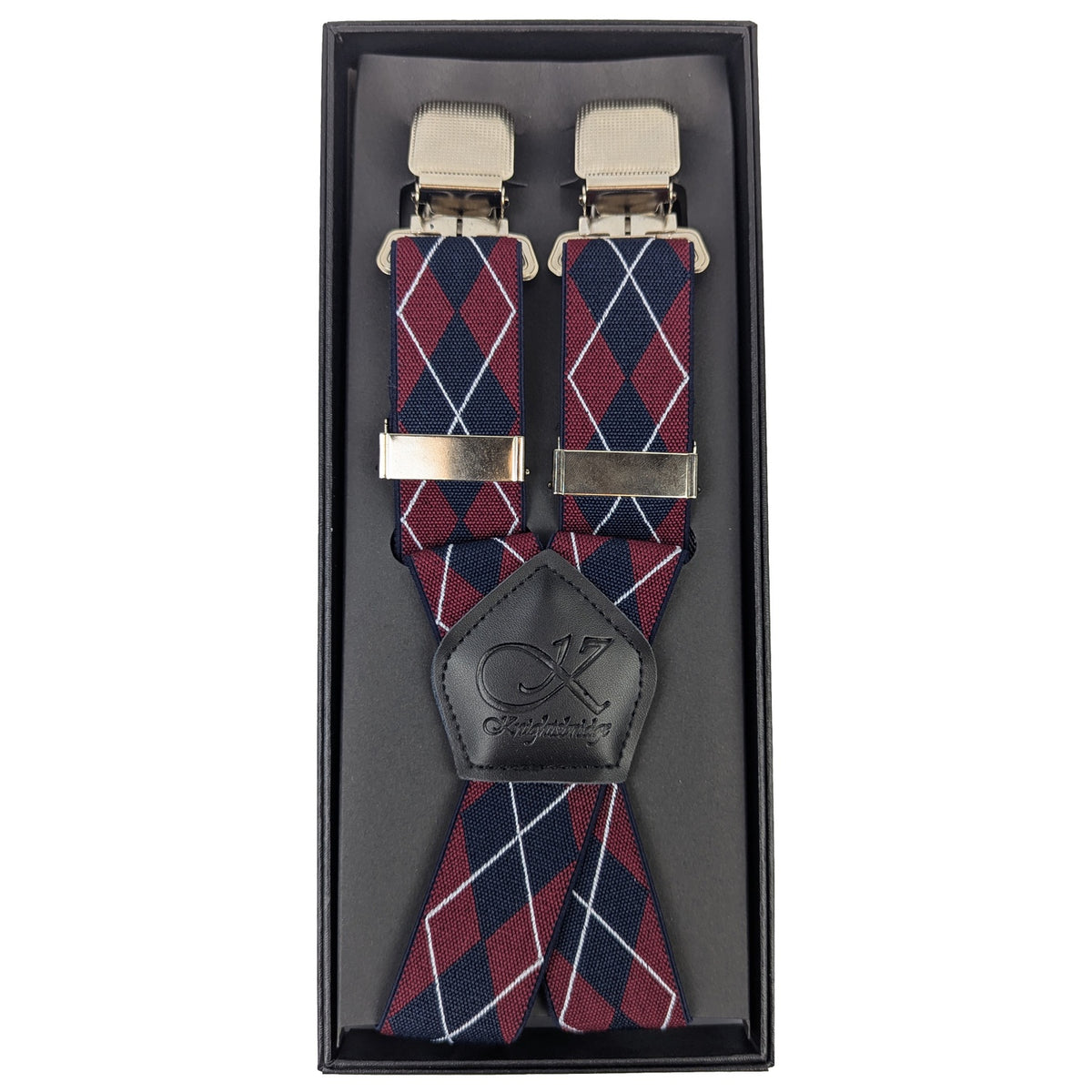 Knightsbridge Clip On Plaid Braces - K869 - Burgundy / Navy 1