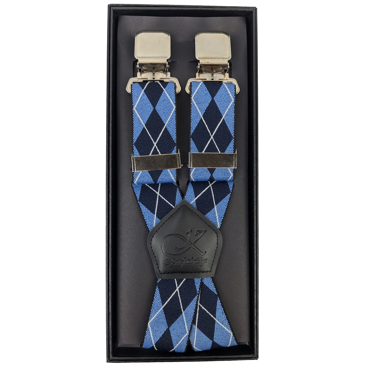 Knightsbridge Clip On Plaid Braces - K869 - Sky / Navy 1