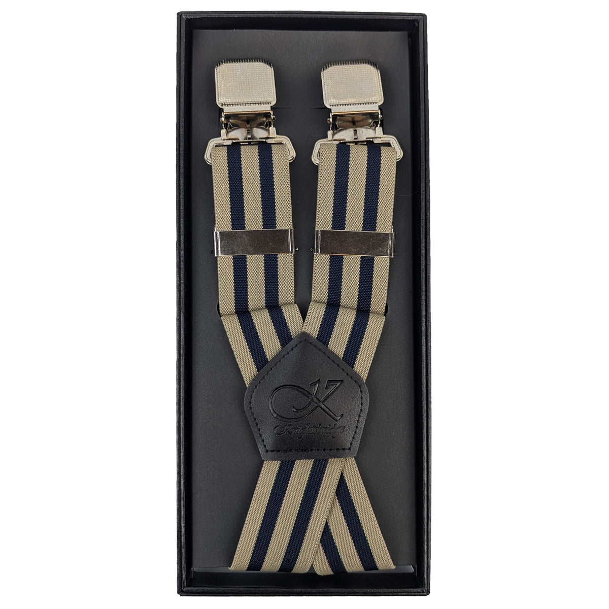 Knightsbridge Clip On Stripe Braces - M130 - Stone / Navy 1