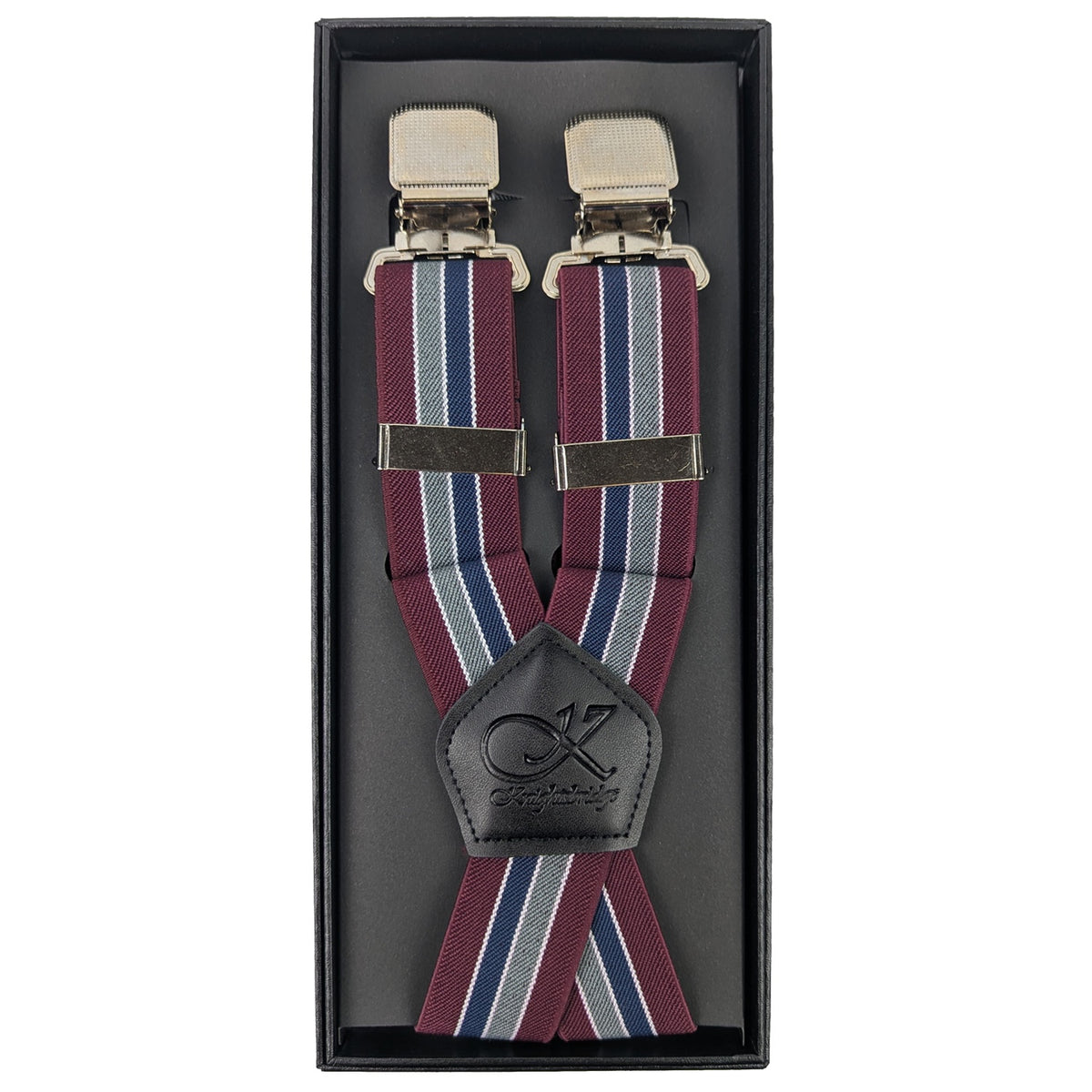 Knightsbridge Clip On Stripe Braces - MW26 - Burgundy / Navy / Grey 1