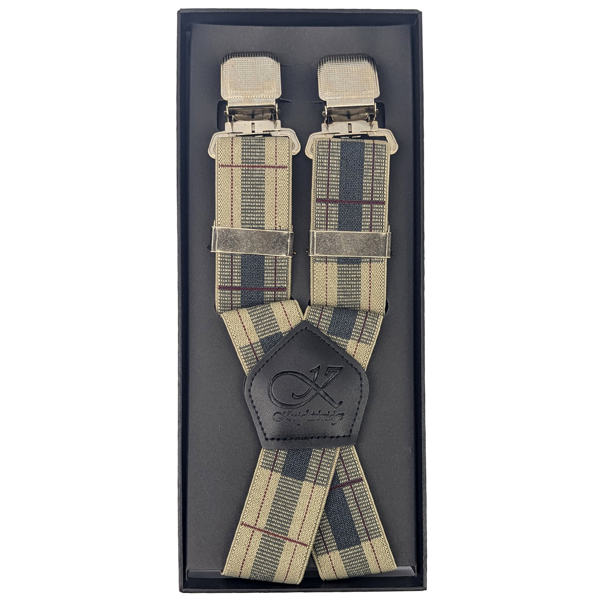 Knightsbridge Clip On Tartan Check Braces - MW122 - Stone 1