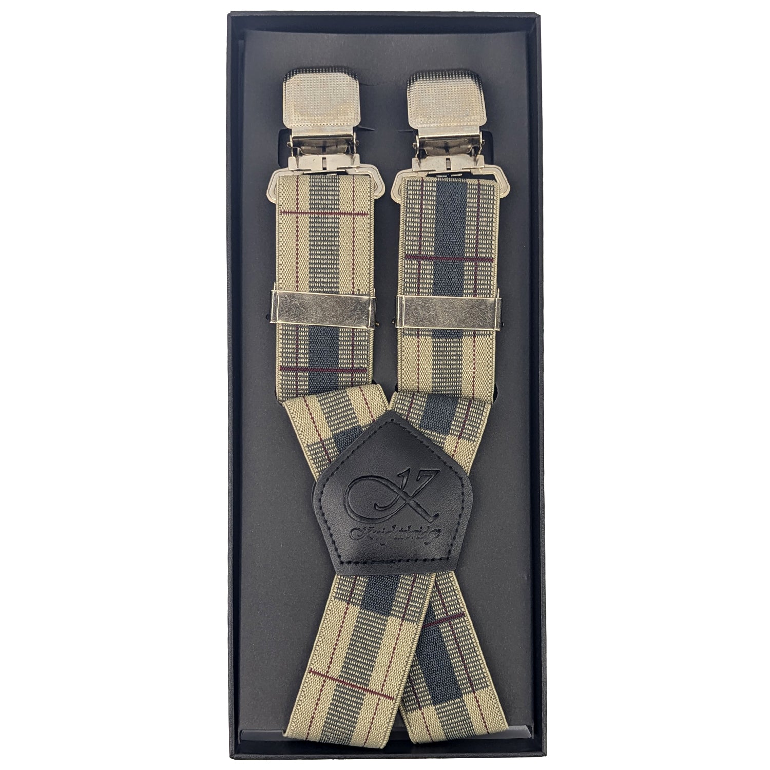 Knightsbridge Clip On Tartan Check Braces - MW122 - Stone 1