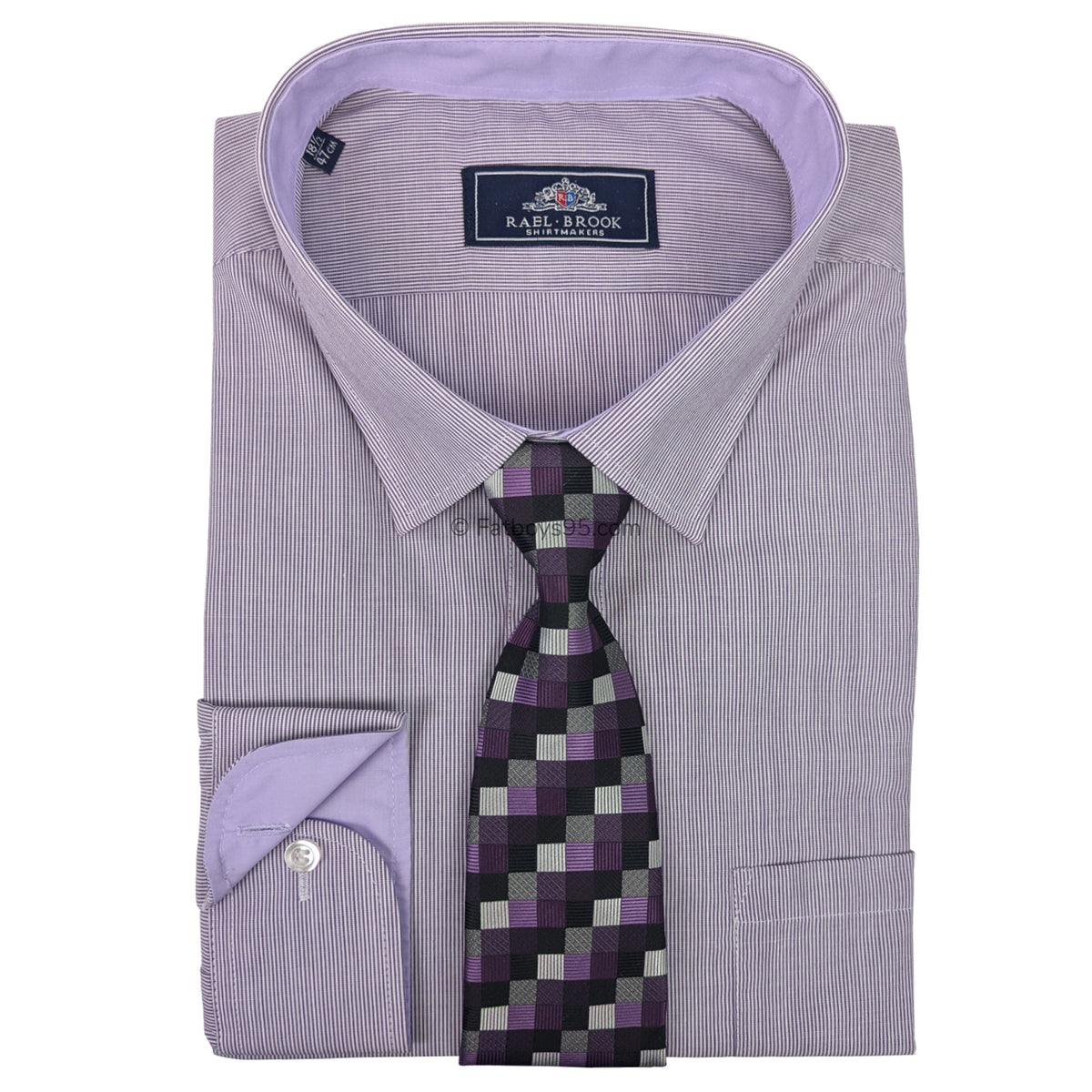 Rael Brook Stripe L/S Shirt &amp; Tie Set - 3372 - Purple 1