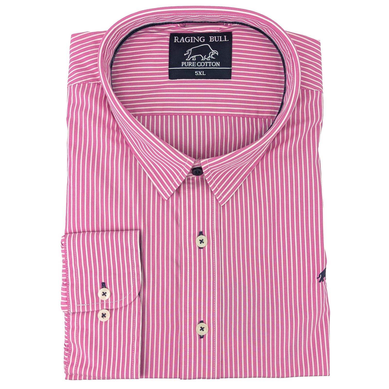 Raging Bull L/S Fine Stripe Shirt - A1470 - Vivid Pink 1