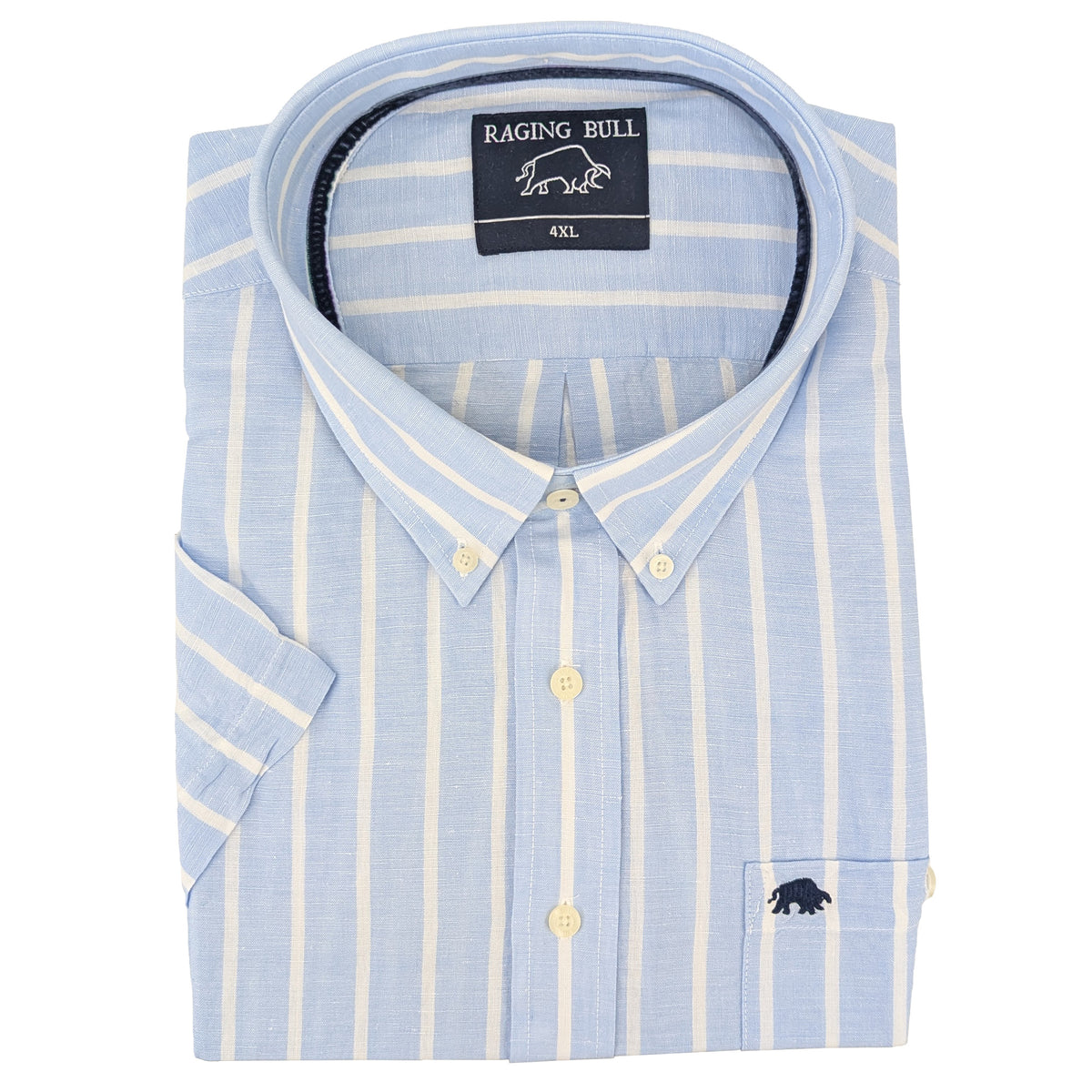 Raging Bull S/S Stripe Linen Shirt - S1453 - Sky Blue 1