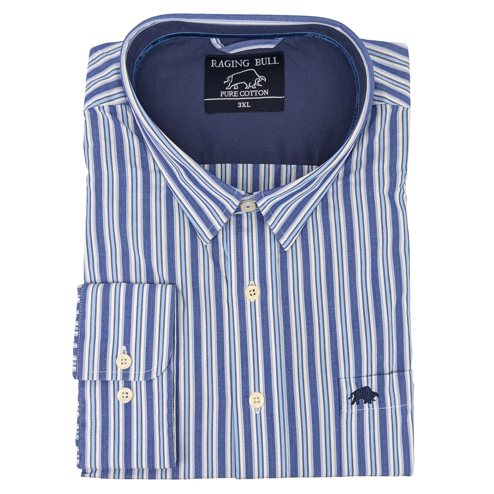 Raging Bull L/S Stripe Poplin Shirt - S1457 - Blue 1
