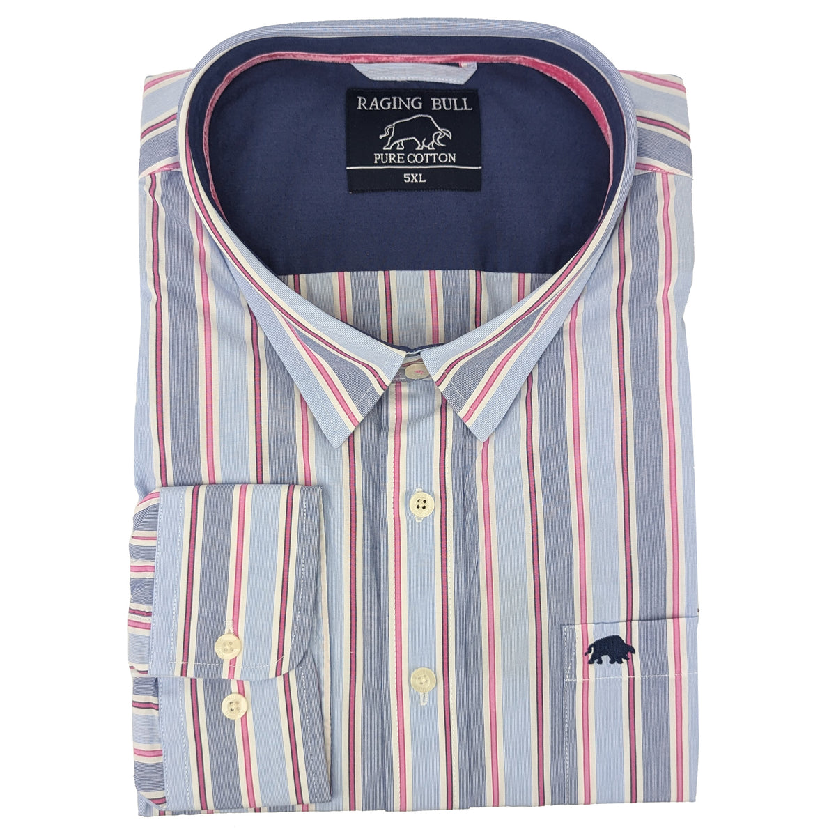 Raging Bull L/S Fine Stripe Shirt - S1458 - Pink / Navy 1