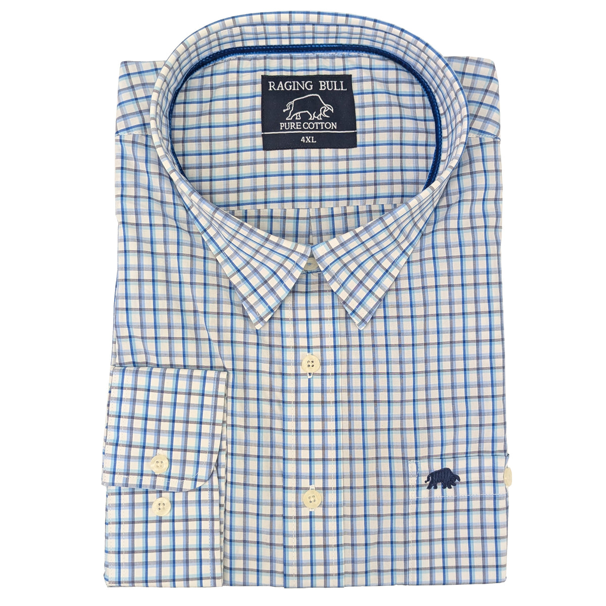 Raging Bull L/S Fine Check Shirt - S1484 - Blue / Navy 1