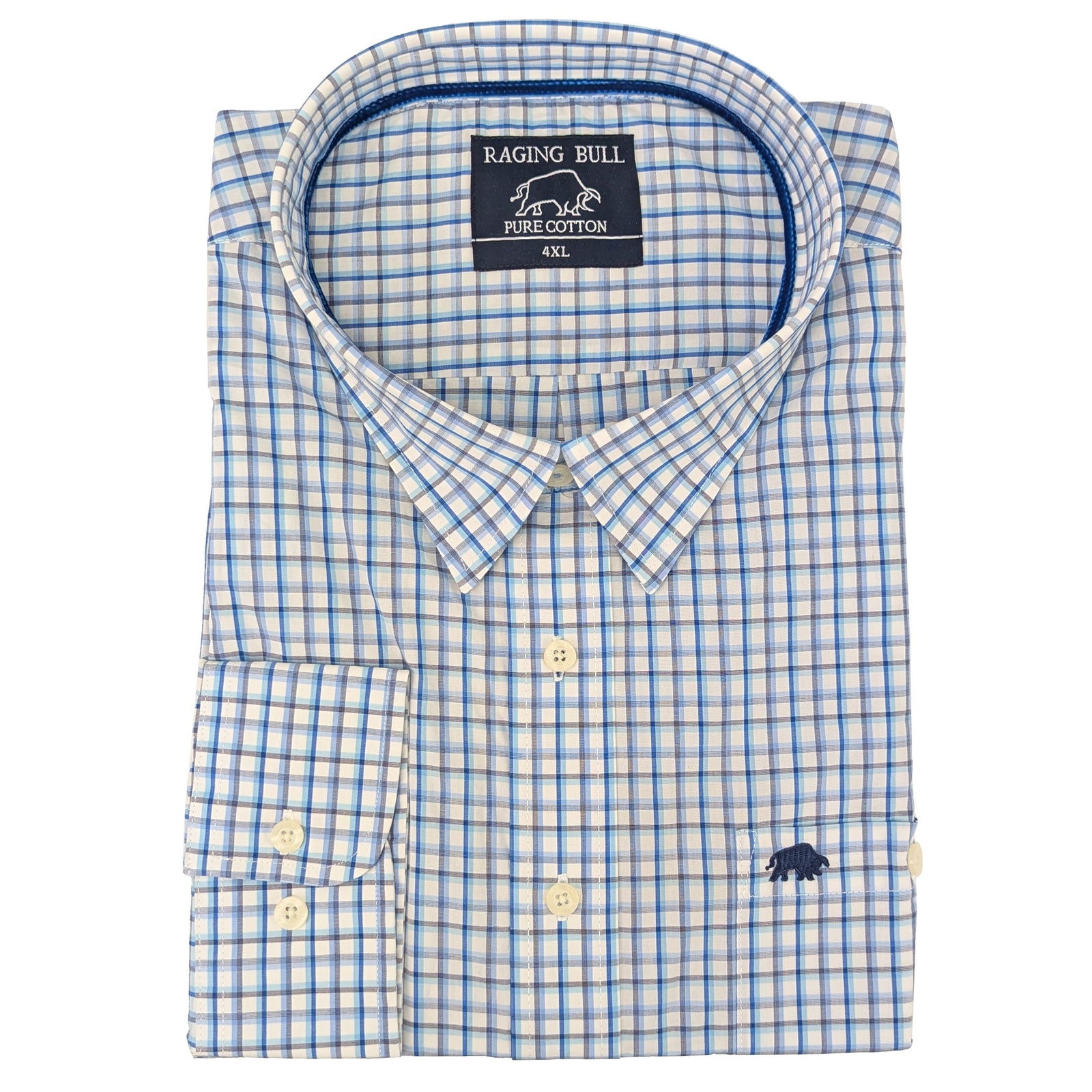 Raging Bull L/S Fine Check Shirt - S1484 - Blue / Navy 1