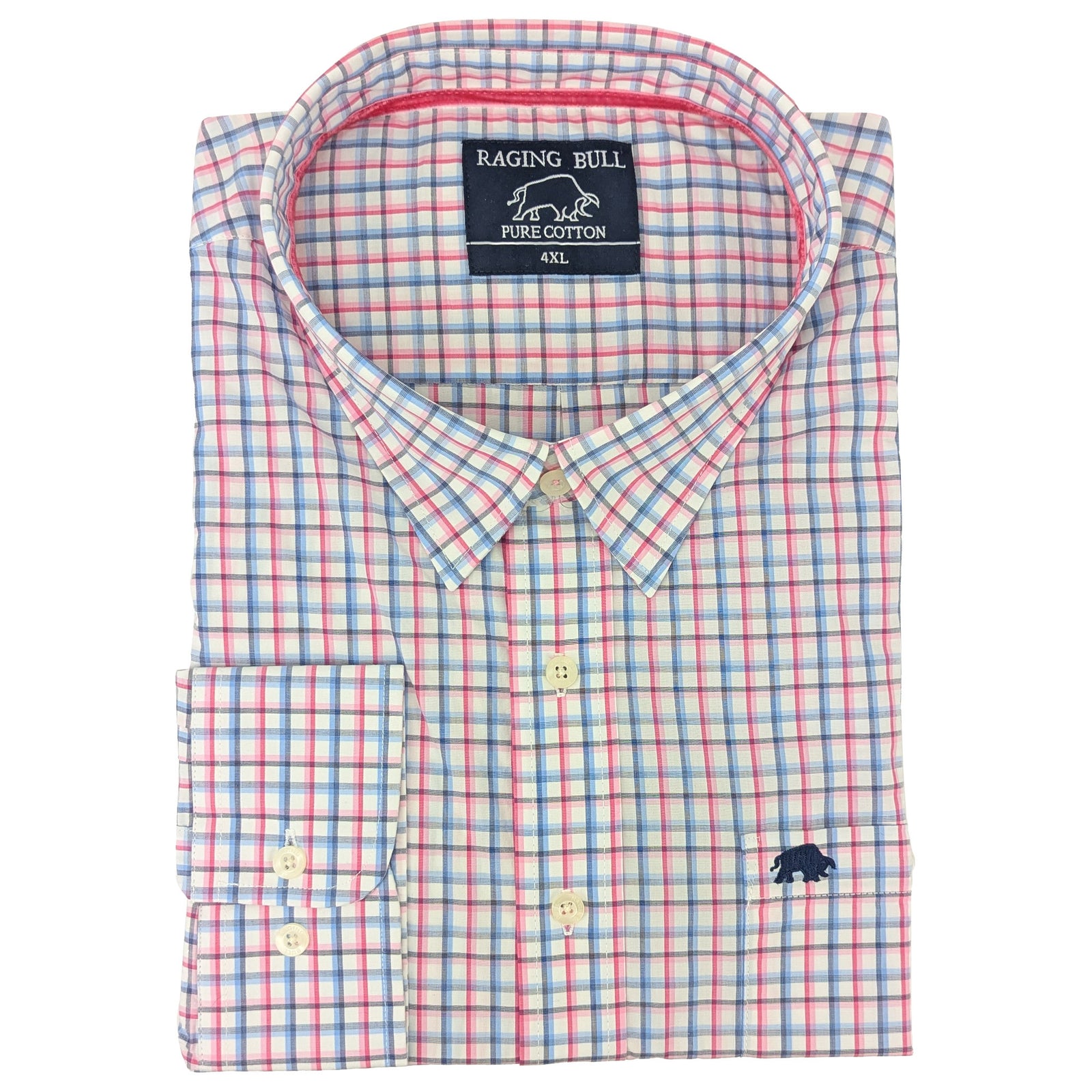 Raging Bull L/S Fine Check Shirt - S1484 - Pink / Navy 1