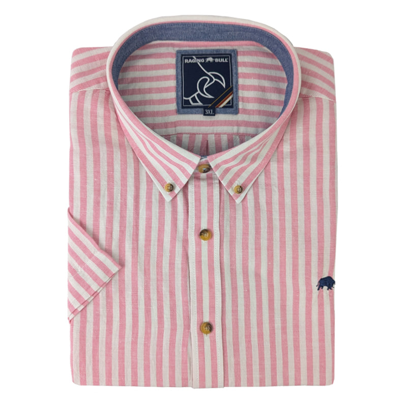 Raging Bull S/S Stripe Linen Shirt - S16CS09 - Vivid Pink 1