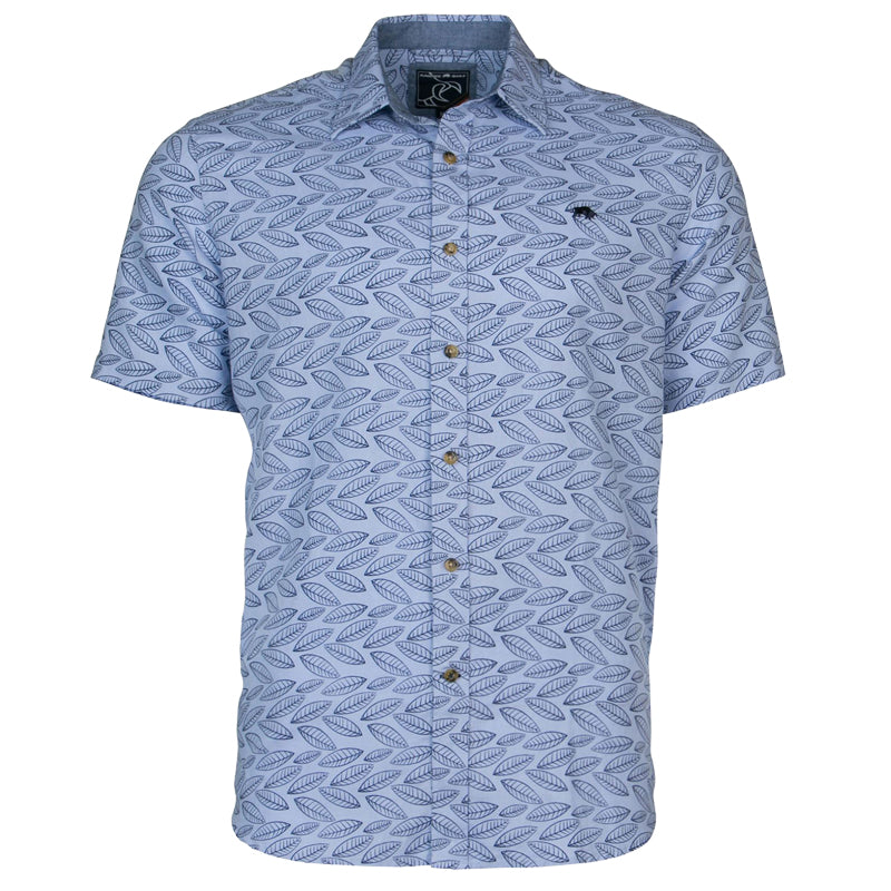 Raging Bull S/S Leaf Print Linen Shirt - S16CS13 - Navy 1
