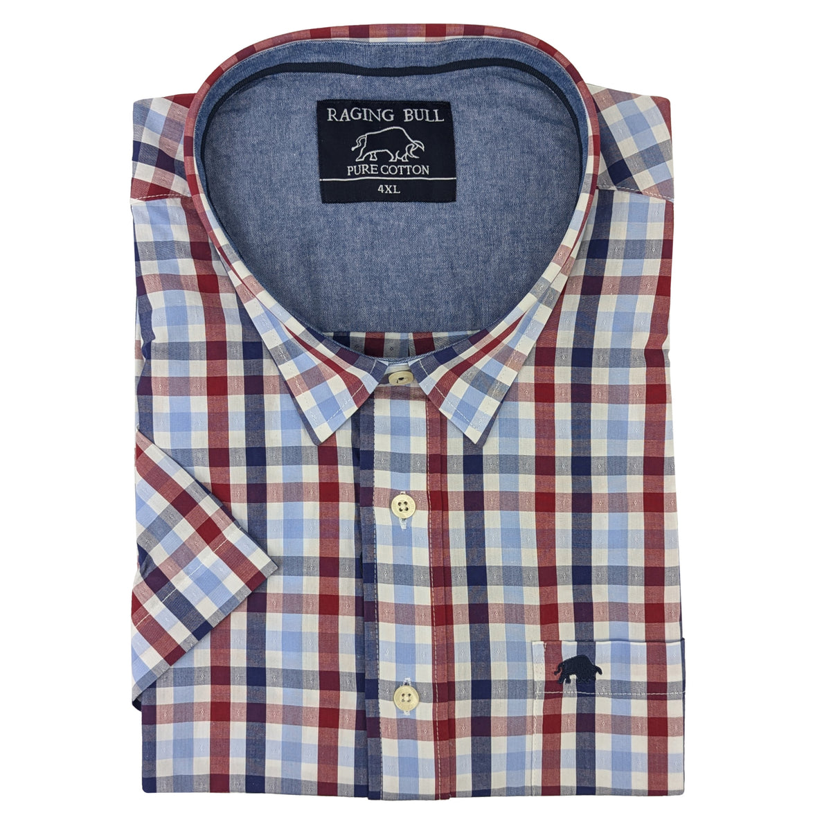 Raging Bull S/S Check Shirt - SS1354 - Sky / Navy / Wine 1