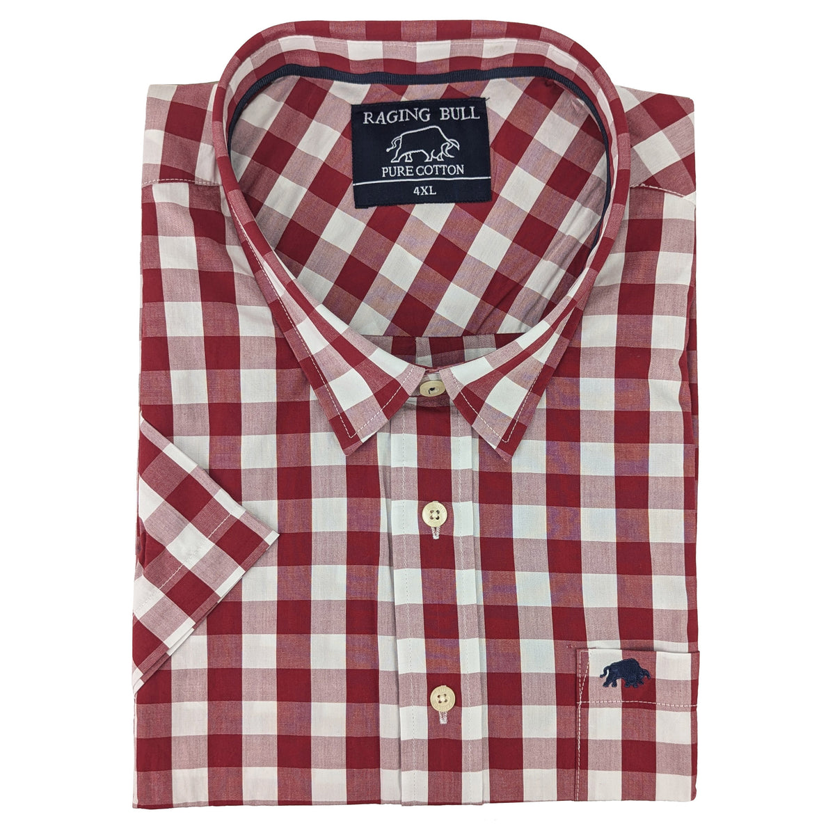 Raging Bull S/S Gingham Check Shirt - SS1356 - Wine 1