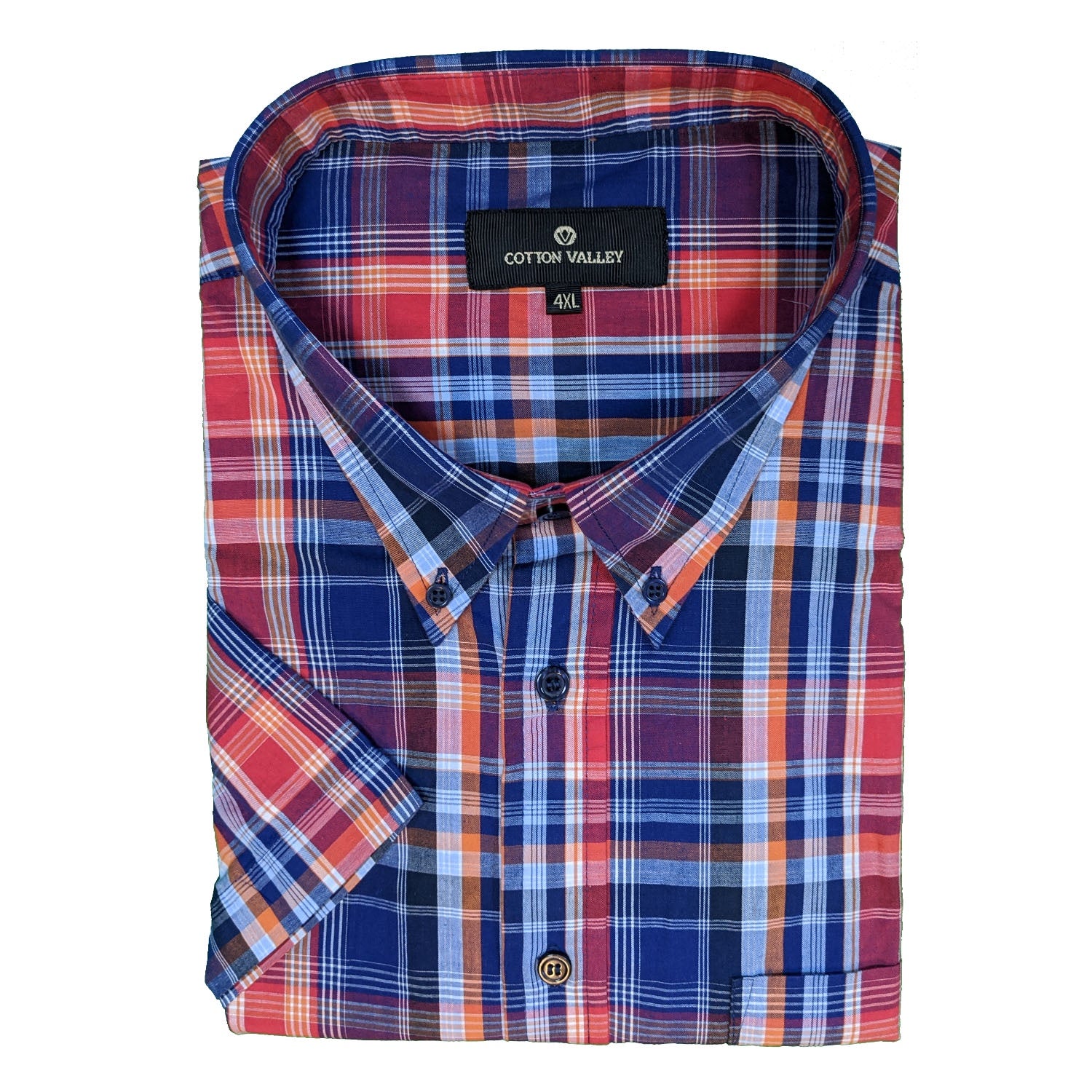 Cotton Valley S/S Shirt - 14181 - Navy / Red / Orange 1