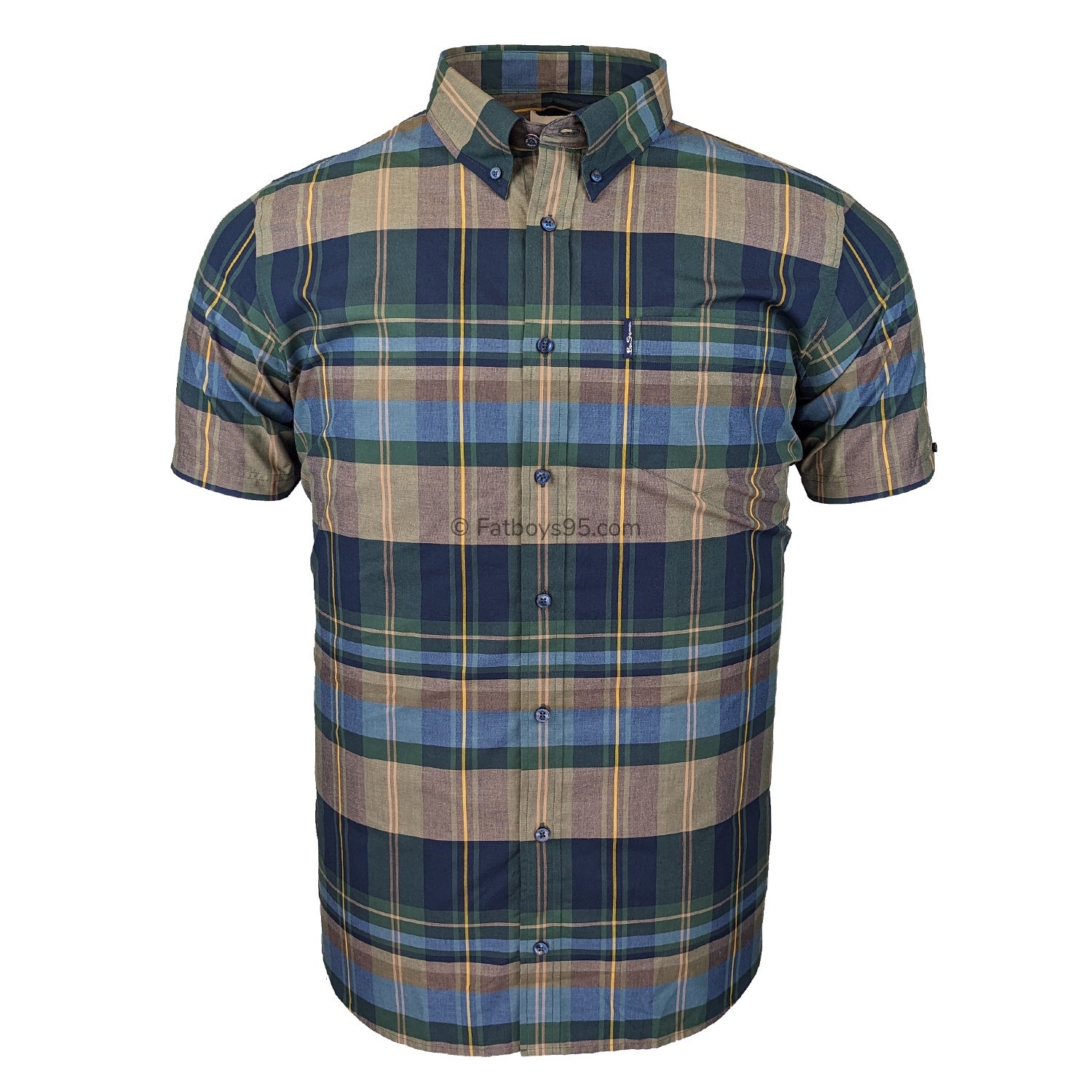 Ben Sherman Irregular Tartan Check S/S Shirt - 0074137IL - Fraser Green 1