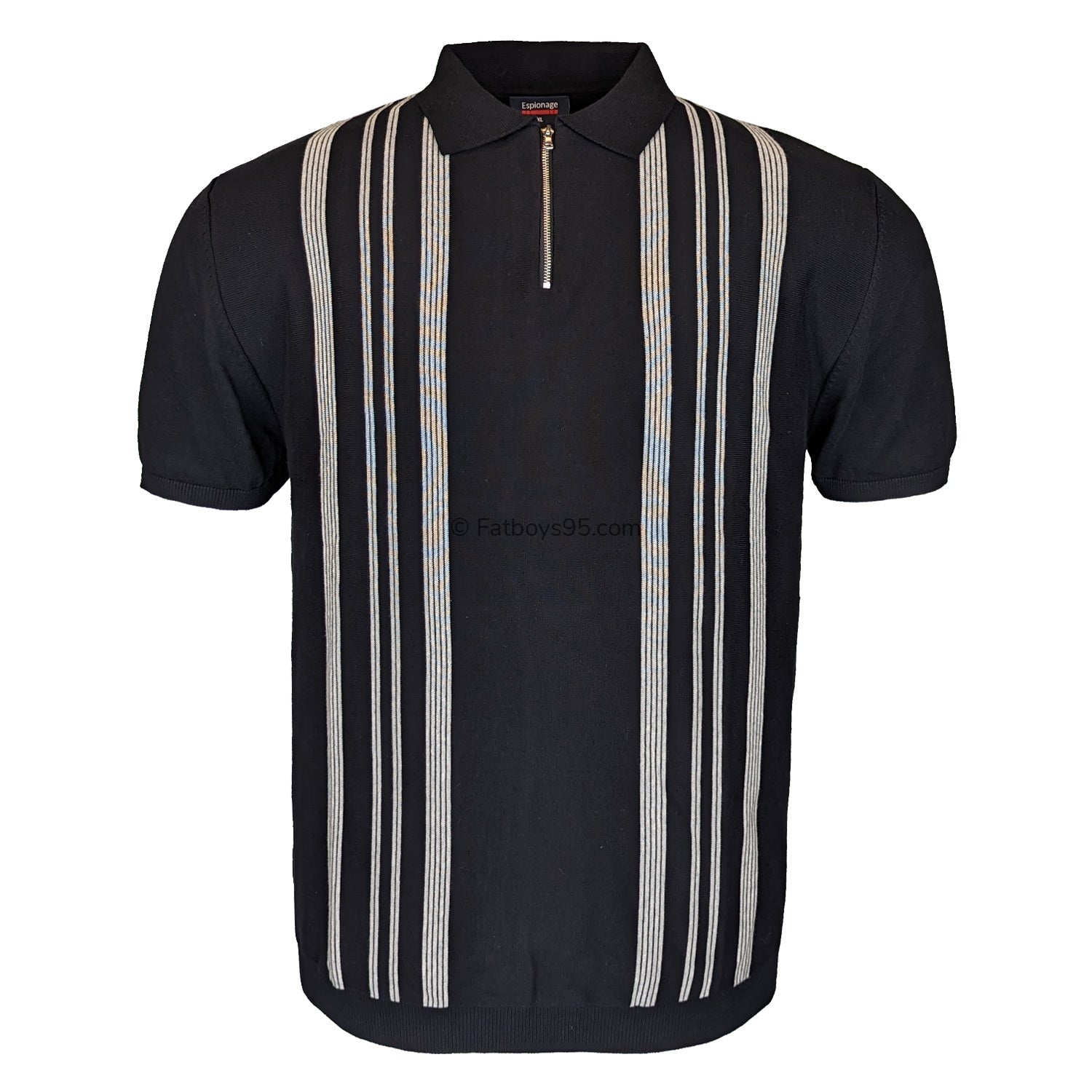 Short Sleeve Mens Zipper Polo Shirt Essential Pearce Stripe