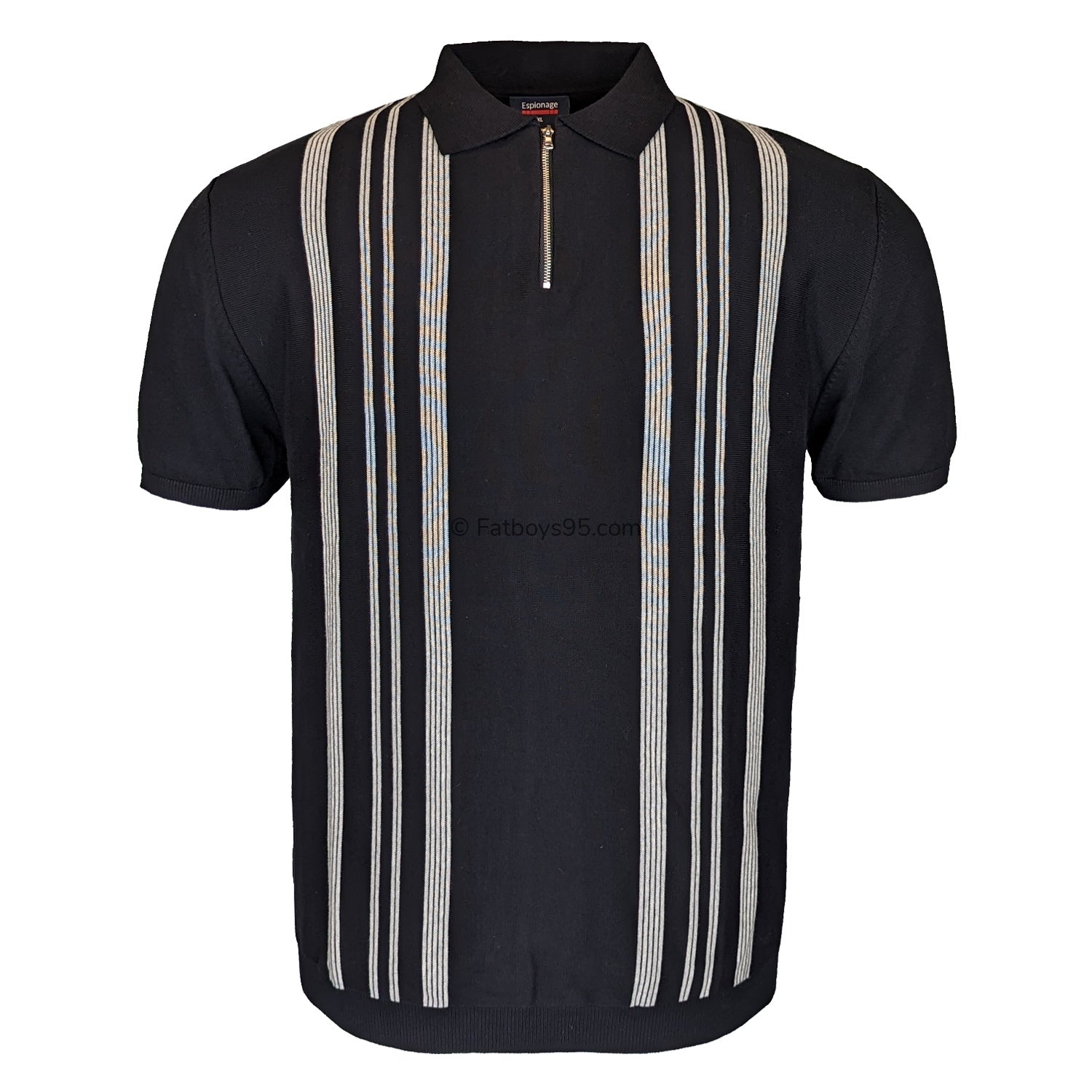 Espionage Quarter Zip Knitted Stripe Polo - KW066 - Black 1