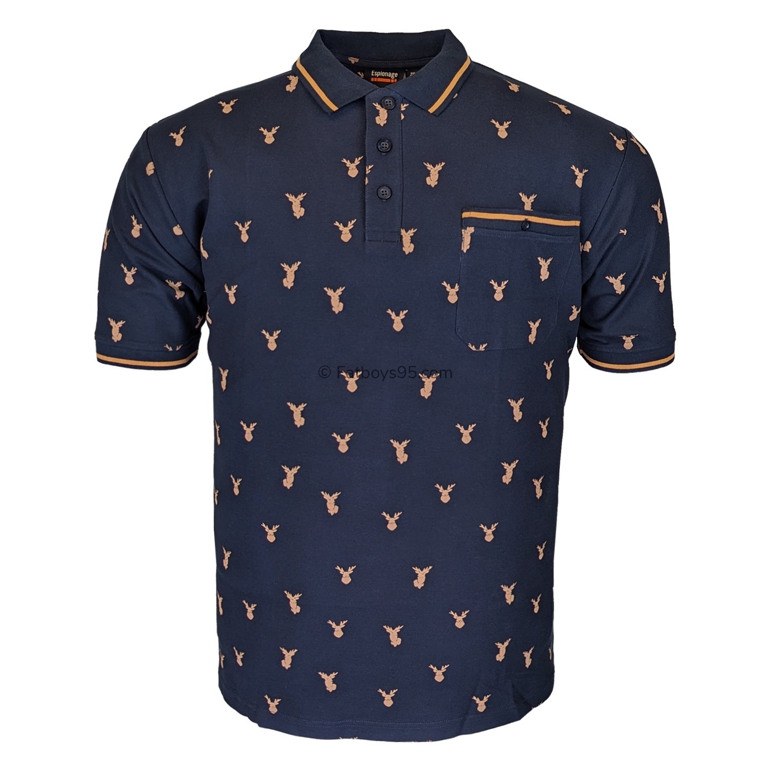 Espionage Stag Print Polo - P201 - Navy 1