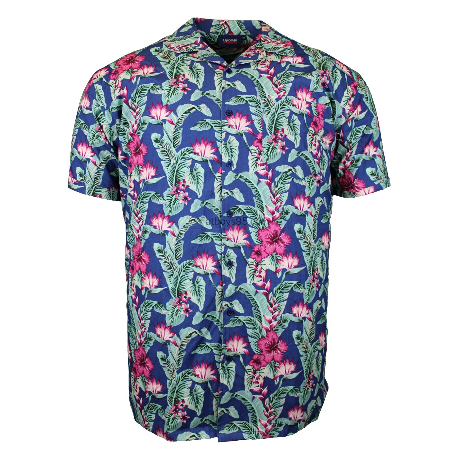 Espionage Hibiscus Print S/S Shirt - SH389 - Blue / Green 1