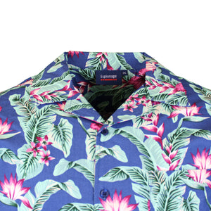Espionage Hibiscus Print S/S Shirt - SH389 - Blue / Green 2