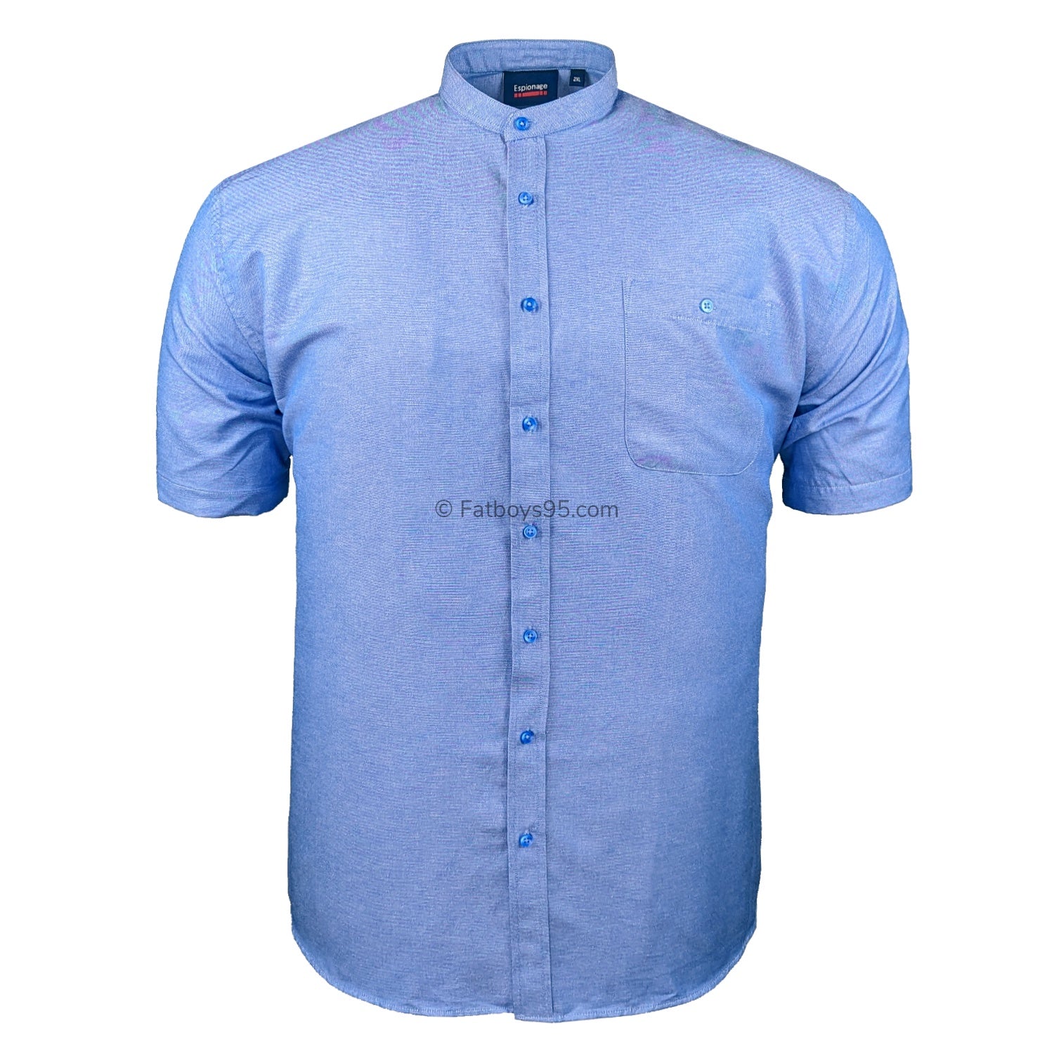 Espionage S/S Grandad Collar Oxford Shirt - SH416 - Blue 1