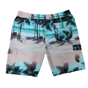 Kam Palm Print Cargo Swim Shorts - KBS 3000 - Pink 3