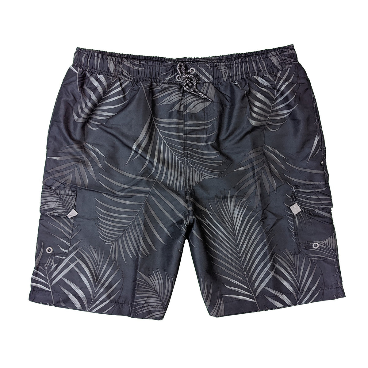 Kam Leaf Print Cargo Swim Shorts - KBS 3002 - Black 1