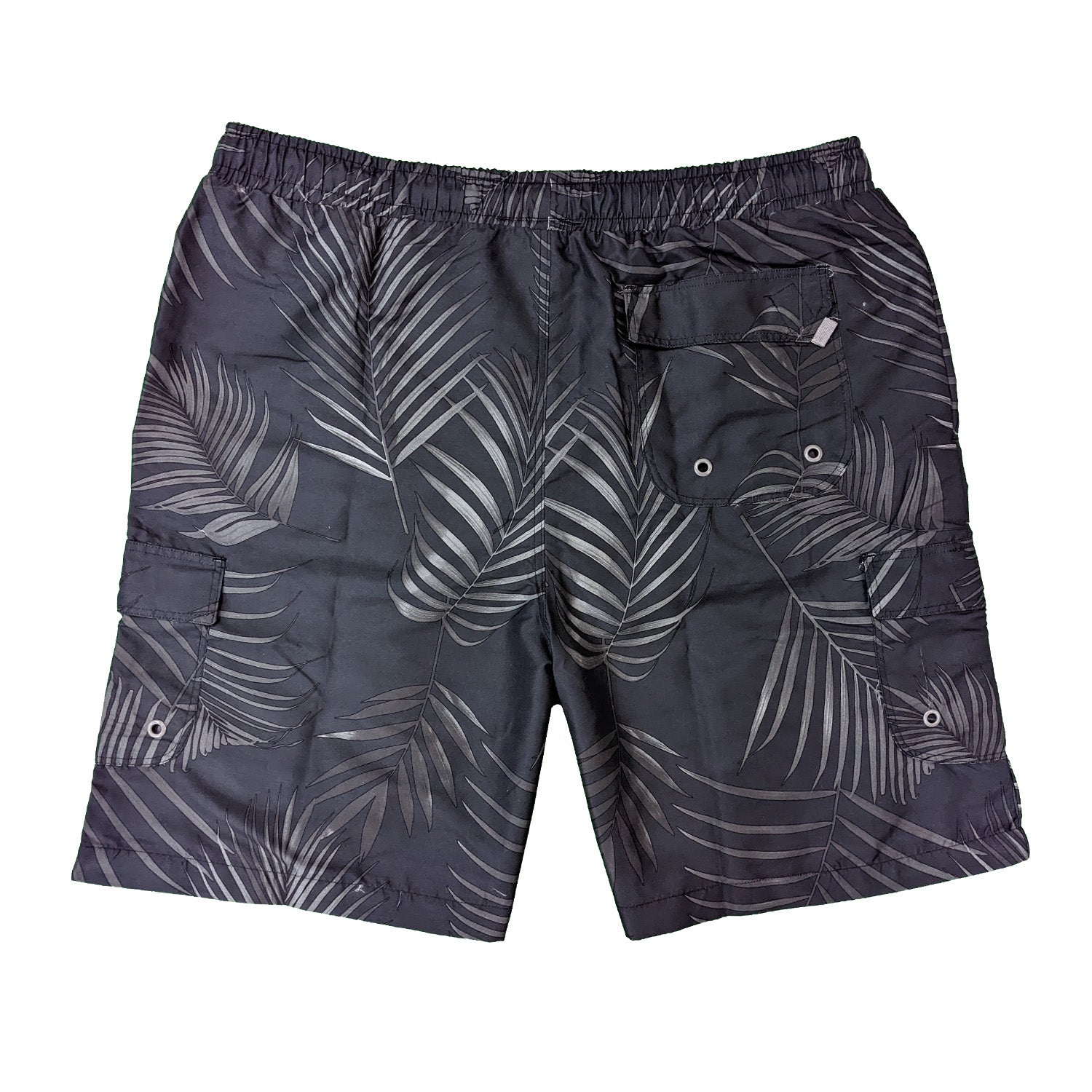 Kam Leaf Print Cargo Swim Shorts - KBS 3002 - Black 3